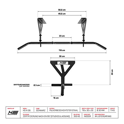 Hold Strong Fitness HS-K-D6 - Barra para Flexiones, Autorización para Gimnasio Según EN 957, Gris Hold Strong Fitness HS-K-D6 - Barra para Flexiones, Autorización para Gimnasio Según EN 957, Gris