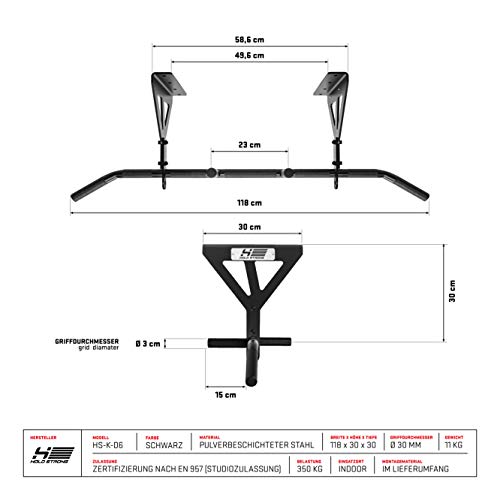 Hold Strong Fitness HS-K-D6 - Barra para Flexiones, Autorización para Gimnasio Según EN 957, Gris