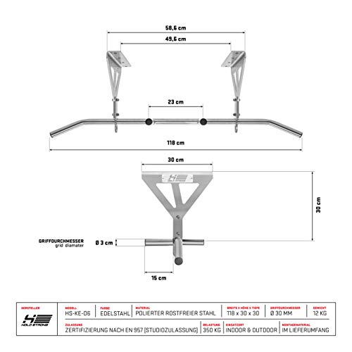 Hold Strong Fitness - Sujeción Fuerte, Techo Montado Pull-up Bar con 6 Posiciones de Agarre, Acero Inoxidable