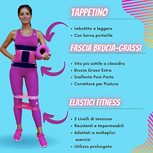 HoldUp Gomas de fitness con esterilla de fitness y banda adelgazante para mujer, quema de grasas, kit de herramientas para gimnasio, casa 3 en 1, adelgazante y tonificante piernas, glúteos y vientre