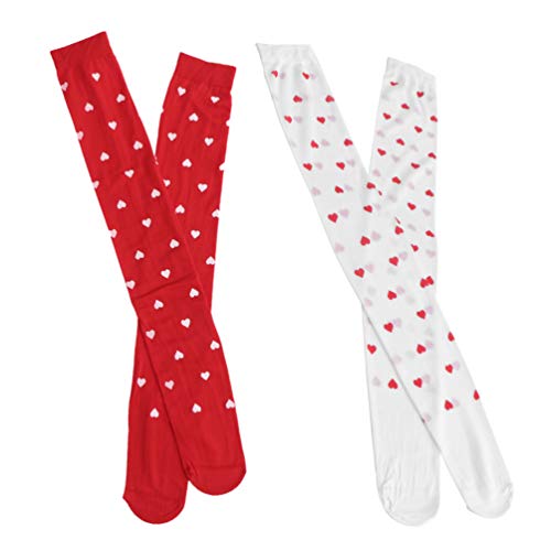 Holibanna 2 Pares Amor Corazón Patrón Medias Spandex Calcetines hasta La Rodilla Calcetines de Fiesta Del Día de San Valentín para Mujeres Niñas