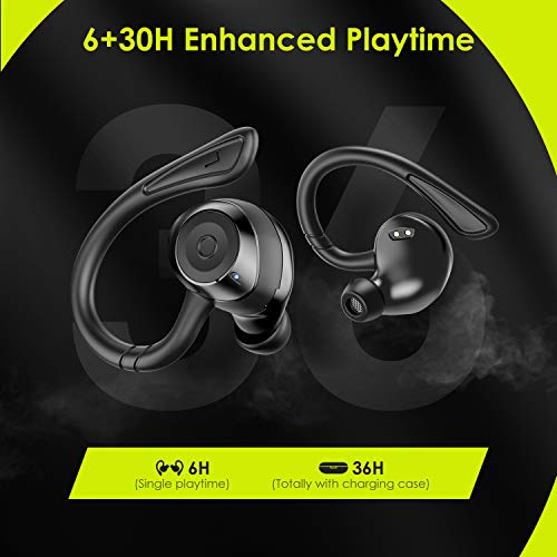 HolyHigh Auriculares Inalambricos Bluetooth 5.0 IPX7 Impermeable In-Ear Auriculares Deportivos con Cancelación de Ruido 6+30H Tiempo de Reprodución Sonido Estéreo con Microfono Incorporado