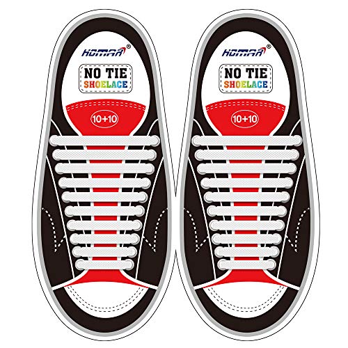 Homar sin corbata Cordones de zapatos para niños y adultos Impermeables cordones de zapatos de atletismo atlética de silicona elástico plano con multicolor de los zapatos del tablero Sneaker boots (Adult Size White)