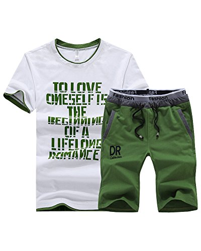 Hombre Chándal Camiseta Manga Corta Shorts Deportivos Verano Casual 2 Piezas Sets Verde M