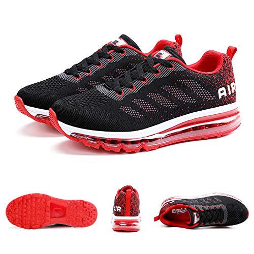 Hombre Mujer Zapatillas de Deportes Zapatos Sneakers Running Deportivos Aire Libre para Correr Calzado Black Red 38