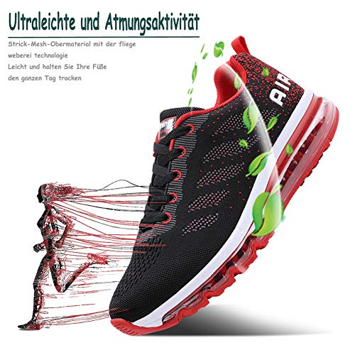 Hombre Mujer Zapatillas de Deportes Zapatos Sneakers Running Deportivos Aire Libre para Correr Calzado Black Red 38