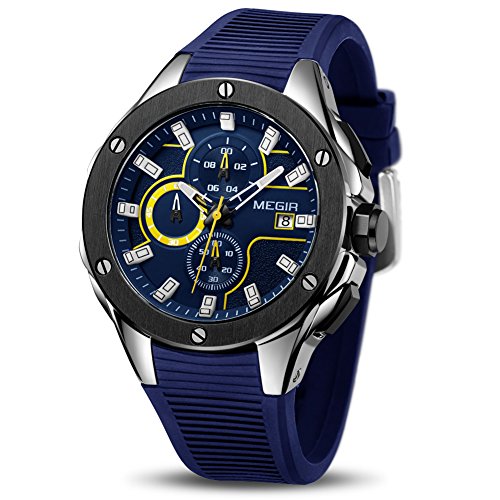 Hombre Relojes Moda Impermeable Silicona Cronógrafo Relojes Negocios Analogicos Cuarzo Relojes Clásico Azul Correa Fecha Calendario Relojes Hombre Relojes Moda Impermeable Silicona Cronógrafo Relojes Negocios Analogicos Cuarzo Relojes Clásico Azul Correa Fecha Calendario Relojes