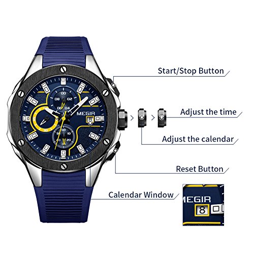 Hombre Relojes Moda Impermeable Silicona Cronógrafo Relojes Negocios Analogicos Cuarzo Relojes Clásico Azul Correa Fecha Calendario Relojes Hombre Relojes Moda Impermeable Silicona Cronógrafo Relojes Negocios Analogicos Cuarzo Relojes Clásico Azul Correa Fecha Calendario Relojes