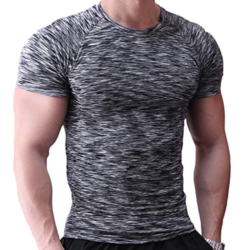 Hombres Apretado Compresión Capa Base Manga Corta Camiseta Culturismo Tops Poliéster y Spandex