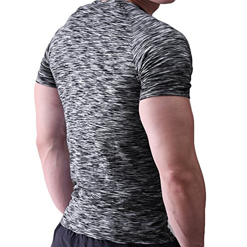 Hombres Apretado Compresión Capa Base Manga Corta Camiseta Culturismo Tops Poliéster y Spandex