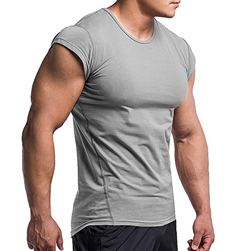 Hombres Corte Muscular Camiseta Manga Corta para Culturismo Gimnasio Rutina de Ejercicio Camisetas Algodón