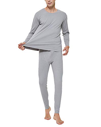 Hombres Invierno cálido Esquí Traje de Ropa Interior Térmica Manga Larga Cuello Redondo Camiseta Interior y Pantalón para Correr, Esquiar, Ciclismo, Entrenamiento Gris Claro 7XL