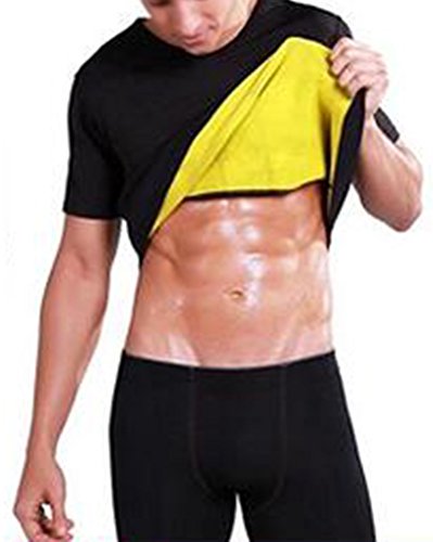 Hombres y Mujeres Neopreno Manga Corta Camiseta Corsé Trajes de Sauna Corset para Sudoración Quema Grasa Cuerpo de Sudor Caliente Chaleco Deportivo Faja Abdome Adelgaza Negro XL