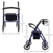 HOMCOM Andador para Adultos Plegable con Almacenaje Asiento y Frenos 77x55.5x84-93 cm Azul y Negro