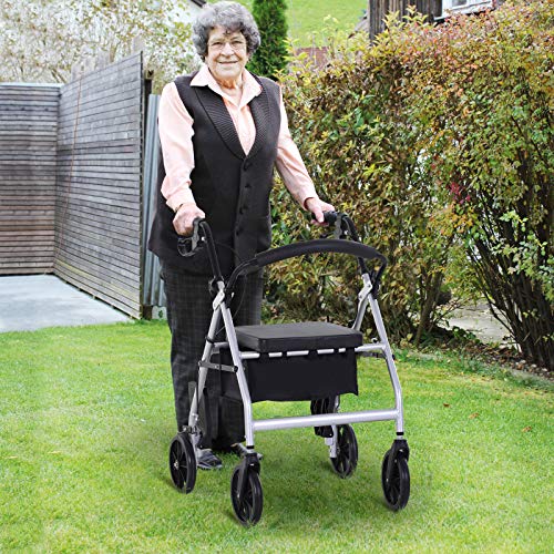 HOMCOM Andador para Adultos Plegable con Asiento Frenos Reposapiés y Bolsa de Almacenaje 75.5x58x84-99 cm Gris y Negro HOMCOM Andador para Adultos Plegable con Asiento Frenos Reposapiés y Bolsa de Almacenaje 75.5x58x84-99 cm Gris y Negro