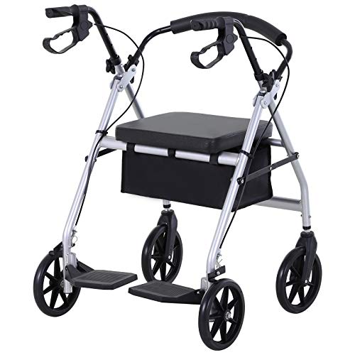 HOMCOM Andador para Adultos Plegable con Asiento Frenos Reposapiés y Bolsa de Almacenaje 75.5x58x84-99 cm Gris y Negro HOMCOM Andador para Adultos Plegable con Asiento Frenos Reposapiés y Bolsa de Almacenaje 75.5x58x84-99 cm Gris y Negro