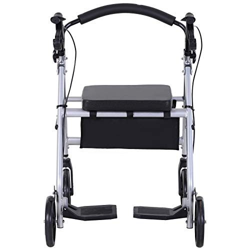 HOMCOM Andador para Adultos Plegable con Asiento Frenos Reposapiés y Bolsa de Almacenaje 75.5x58x84-99 cm Gris y Negro HOMCOM Andador para Adultos Plegable con Asiento Frenos Reposapiés y Bolsa de Almacenaje 75.5x58x84-99 cm Gris y Negro