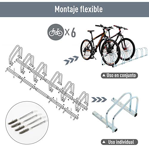 HOMCOM Aparcamiento 6 Bicicletas Soporte Aparcar Bici Suelo y Pared Garaje Almacenamiento Acero (6 Bicicletas) HOMCOM Aparcamiento 6 Bicicletas Soporte Aparcar Bici Suelo y Pared Garaje Almacenamiento Acero (6 Bicicletas)