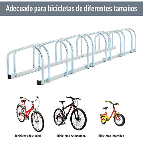 HOMCOM Aparcamiento 6 Bicicletas Soporte Aparcar Bici Suelo y Pared Garaje Almacenamiento Acero (6 Bicicletas)