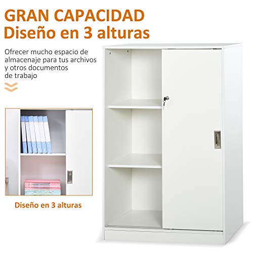 HOMCOM Armario de Oficina Práctico con 2 Puertas Correderas Bloqueables y 3 Estantes para Despacho Estudio 80x40x120 cm Blanco HOMCOM Armario de Oficina Práctico con 2 Puertas Correderas Bloqueables y 3 Estantes para Despacho Estudio 80x40x120 cm Blanco