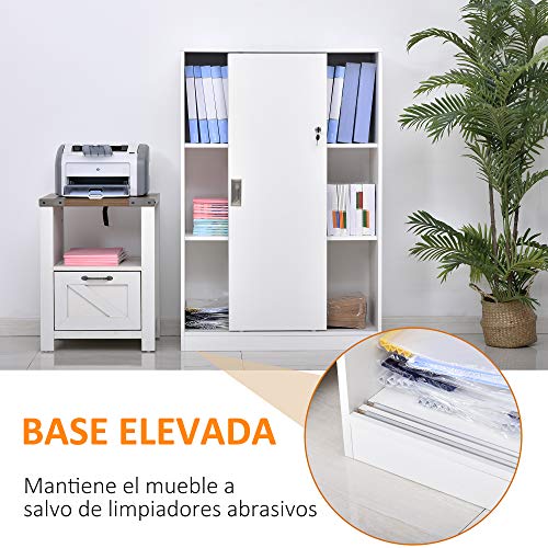 HOMCOM Armario de Oficina Práctico con 2 Puertas Correderas Bloqueables y 3 Estantes para Despacho Estudio 80x40x120 cm Blanco