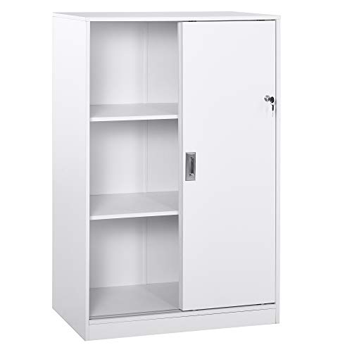 HOMCOM Armario de Oficina Práctico con 2 Puertas Correderas Bloqueables y 3 Estantes para Despacho Estudio 80x40x120 cm Blanco