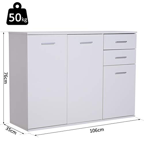 HOMCOM Armario Gabinete Consola Aparador Buffet Mueble Organizador de Almacenaje Multiusos de Comedor Salón con Puertas y Cajones 106x35x76cm