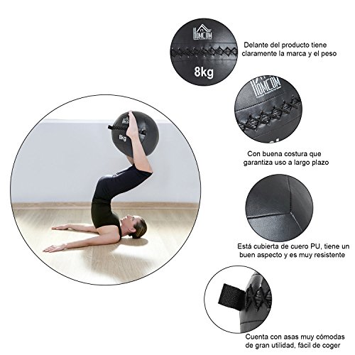 HOMCOM Balón Medicinal de Crossfit 8Kg con Asas Tipo Pelota de Ejercicios de Cuero y PU Ф35cm HOMCOM Balón Medicinal de Crossfit 8Kg con Asas Tipo Pelota de Ejercicios de Cuero y PU Ф35cm