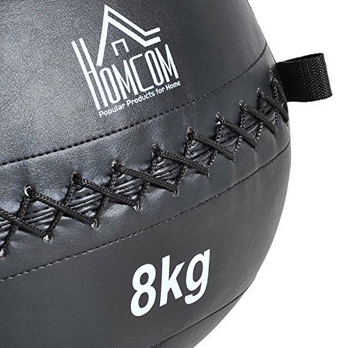 HOMCOM Balón Medicinal de Crossfit 8Kg con Asas Tipo Pelota de Ejercicios de Cuero y PU Ф35cm