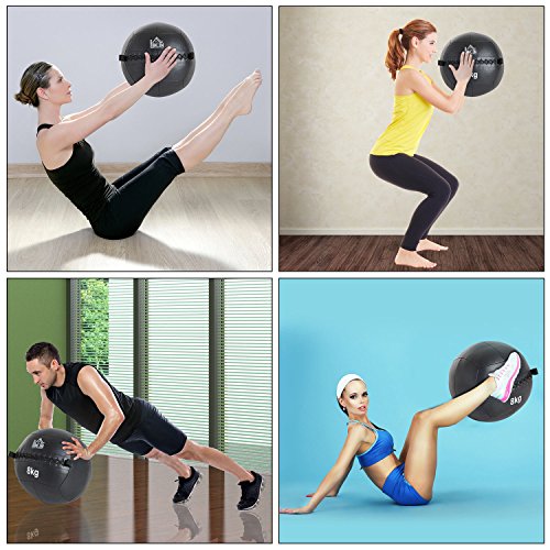 HOMCOM Balón Medicinal de Crossfit 8Kg con Asas Tipo Pelota de Ejercicios de Cuero y PU Ф35cm HOMCOM Balón Medicinal de Crossfit 8Kg con Asas Tipo Pelota de Ejercicios de Cuero y PU Ф35cm