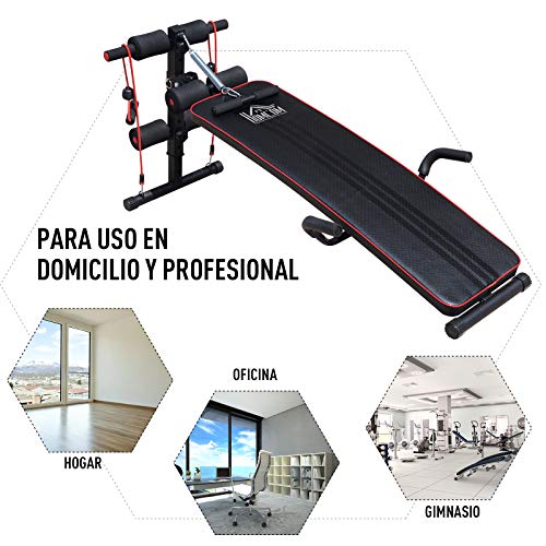 HOMCOM Banco de Abdominales Altura Ajustable Banco de Musculación Multifuncional para Fitness Entrenamiento de Espalda Abdominal Piernas Carga 120kg con 2 Cuerdas y 1 Tirador de Resorte