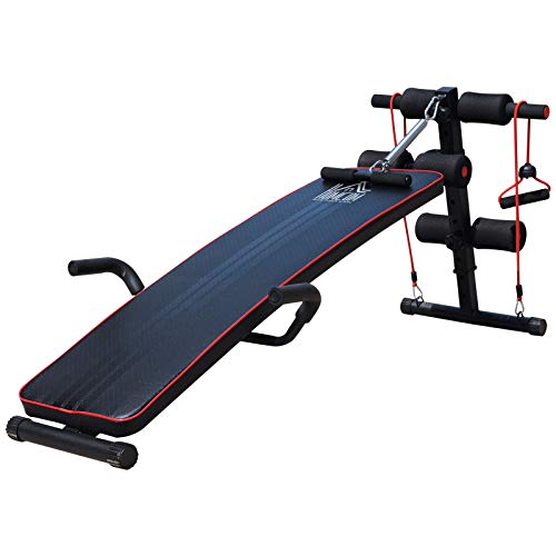 HOMCOM Banco de Abdominales Altura Ajustable Banco de Musculación Multifuncional para Fitness Entrenamiento de Espalda Abdominal Piernas Carga 120kg con 2 Cuerdas y 1 Tirador de Resorte HOMCOM Banco de Abdominales Altura Ajustable Banco de Musculación Multifuncional para Fitness Entrenamiento de Espalda Abdominal Piernas Carga 120kg con 2 Cuerdas y 1 Tirador de Resorte