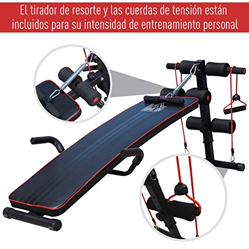 HOMCOM Banco de Abdominales Altura Ajustable Banco de Musculación Multifuncional para Fitness Entrenamiento de Espalda Abdominal Piernas Carga 120kg con 2 Cuerdas y 1 Tirador de Resorte HOMCOM Banco de Abdominales Altura Ajustable Banco de Musculación Multifuncional para Fitness Entrenamiento de Espalda Abdominal Piernas Carga 120kg con 2 Cuerdas y 1 Tirador de Resorte