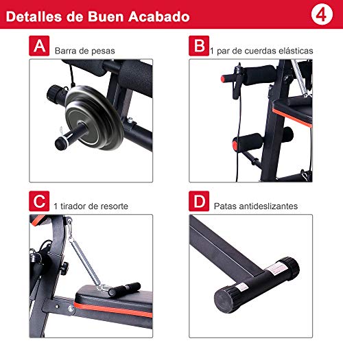 HOMCOM Banco de Mancuerna Plegable Inclinable Banco de Pesas Musculación Multifuncional para Entrenamiento Completo Máquina de Fitness Gimnasio Hogar