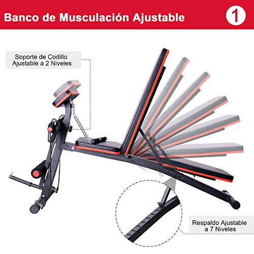 HOMCOM Banco de Mancuerna Plegable Inclinable Banco de Pesas Musculación Multifuncional para Entrenamiento Completo Máquina de Fitness Gimnasio Hogar