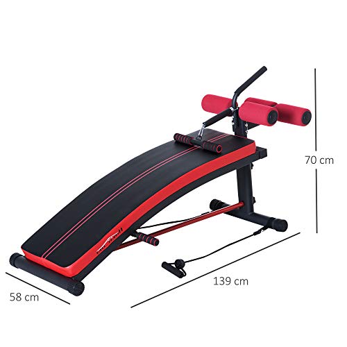 HOMCOM Banco de Musculación Banco Abdominal Pesas Estiramiento de Brazos Multifuncional para Fitness con 2 Cuerdas Expansor Acero