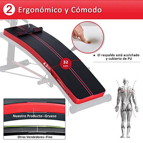 HOMCOM Banco de Musculación Banco Abdominal Pesas Estiramiento de Brazos Multifuncional para Fitness con 2 Cuerdas Expansor Acero