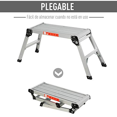 HOMCOM Banco Plegable Plataforma de Trabajo Escalera de Aluminio 150Kg Escalon Taburete HOMCOM Banco Plegable Plataforma de Trabajo Escalera de Aluminio 150Kg Escalon Taburete