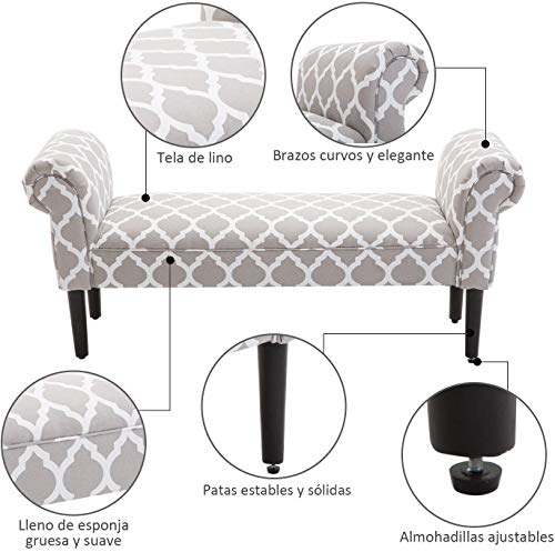 HOMCOM Banqueta con Brazos Tapizada para Pie de Cama Tipo Banco de Madera para Dormitorio o Recibidor 132x45.5x58cm HOMCOM Banqueta con Brazos Tapizada para Pie de Cama Tipo Banco de Madera para Dormitorio o Recibidor 132x45.5x58cm