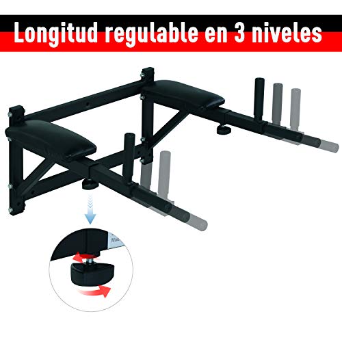 HOMCOM Barra de Musculación para Pared con Brazos Ajustables para Hacer Dominadas Flexiones y Crossfit en Casa 70x53-63x48 cm Negro