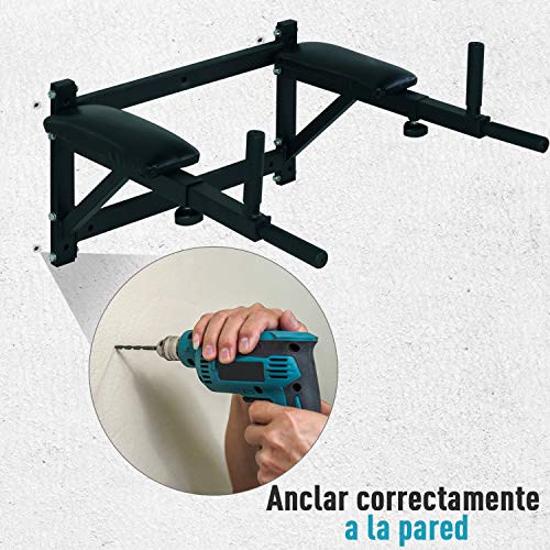 HOMCOM Barra de Musculación para Pared con Brazos Ajustables para Hacer Dominadas Flexiones y Crossfit en Casa 70x53-63x48 cm Negro