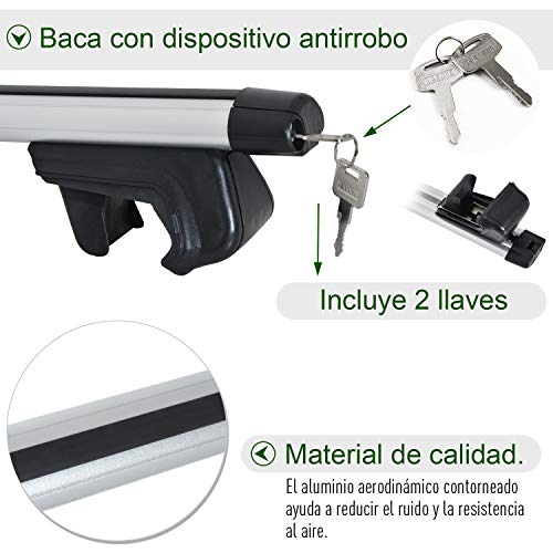 HOMCOM Barras de Coche Universal con Llave Tipo Baca Portaequipajes de Aluminio para Techo 120cm