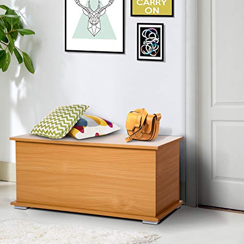 HOMCOM Baúl Madera Armario Bajo de Almacenaje Banco Asiento Arcón Multiusos Caja de Juguete Taburete para Cama 100x40x40cm