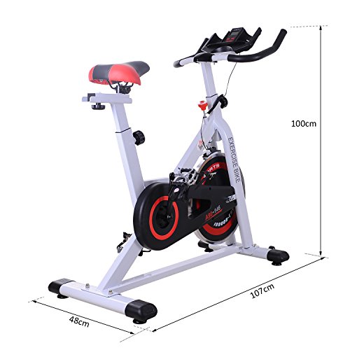 HOMCOM Bicicleta Estática Bicicleta de Fitness Pantalla LCD Asiento y Manillar Ajustable Resistencia Regulable Carga 120kg 107x48x100cm Acero Blanco