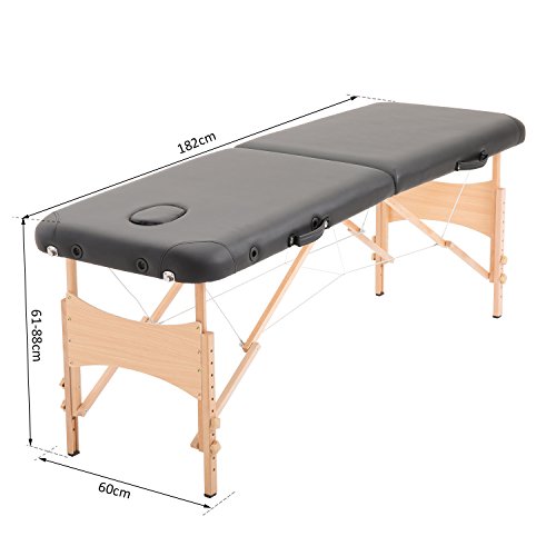 HOMCOM Cama De Masaje Madera Plegable 182 x 60cm Tatuaje Terapia Sofa Cama Negro NUEVO HOMCOM Cama De Masaje Madera Plegable 182 x 60cm Tatuaje Terapia Sofa Cama Negro NUEVO