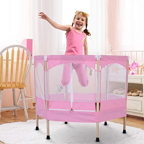 HOMCOM Cama Elástica para Niños Mayores de 3 Años Trampolín Infantil con Red de Seguridad para máximo 50kg 126x109x98cm Rosa