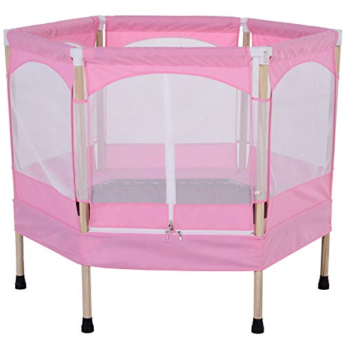 HOMCOM Cama Elástica para Niños Mayores de 3 Años Trampolín Infantil con Red de Seguridad para máximo 50kg 126x109x98cm Rosa