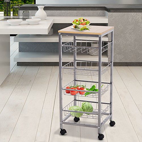 HOMCOM Carro Múltiusos de Cocina Baño con Ruedas 5 Niveles Carrito de Servicio Isla de Cocina Carrito Auxiliar Verdulero Frutero 36.5x36.5x89cm Carga 20kg