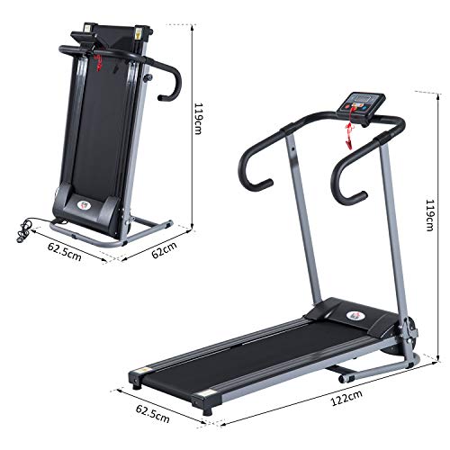 HOMCOM Cinta de Correr Plegable y Eléctrica de 500W para Fitness 1-10Km/h con Pantalla LCD y Carga Máx. 110 kg Negro y Gris