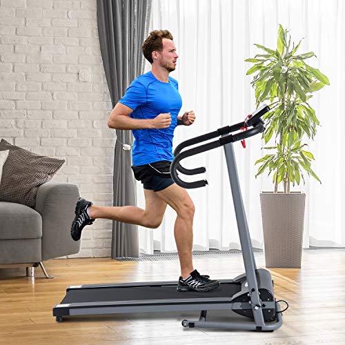 HOMCOM Cinta de Correr Plegable y Eléctrica de 500W para Fitness 1-10Km/h con Pantalla LCD y Carga Máx. 110 kg Negro y Gris